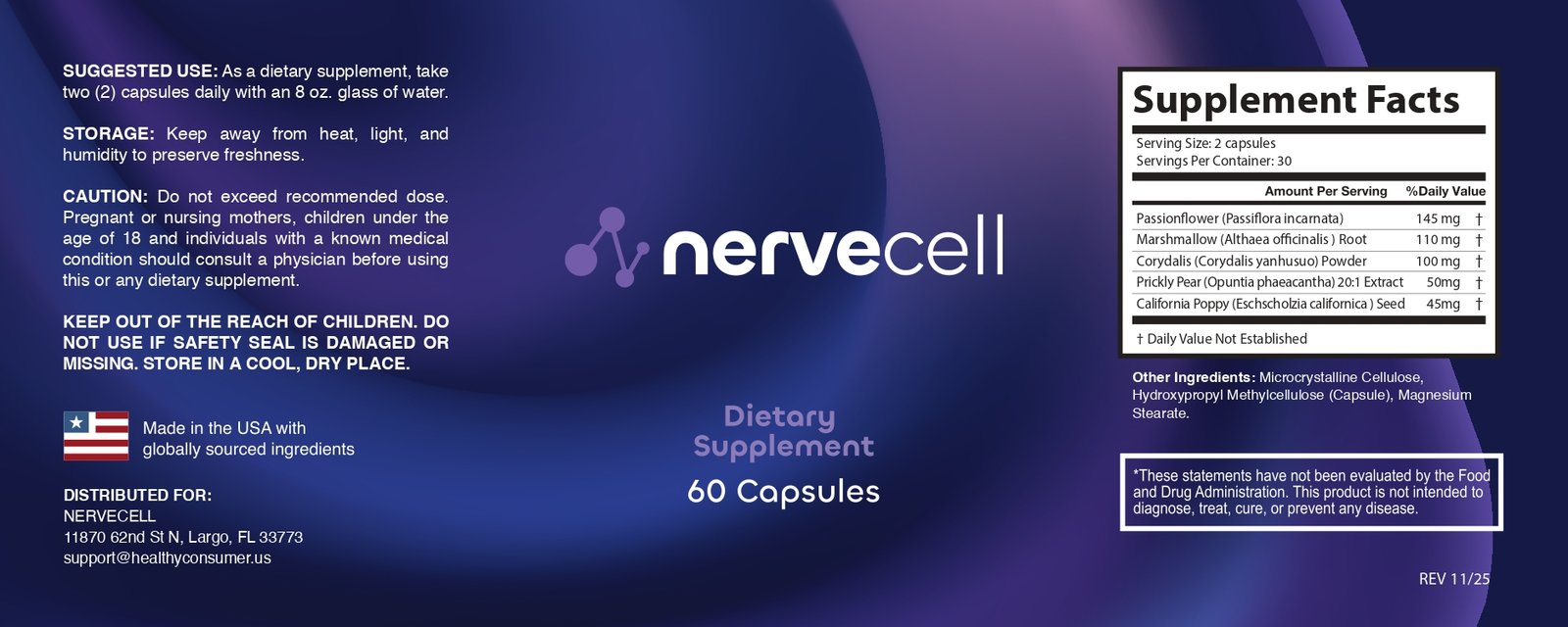 Nervecell Supplement Facts label